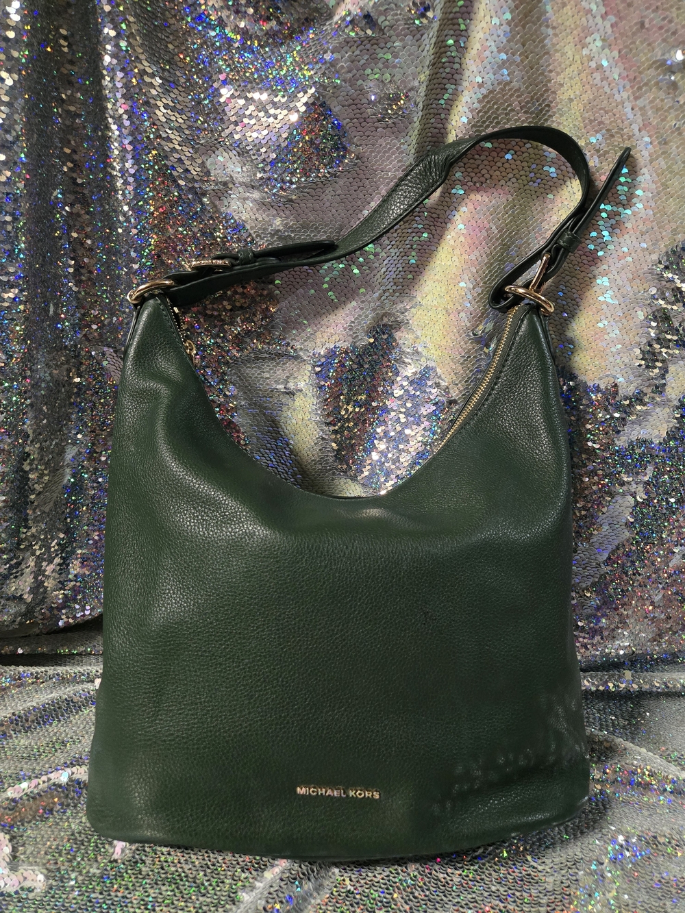 Michael Kors Forest Green Leather Hobo Bag